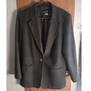 Vintage 90s Plaid Blazer Crest Buttons Academic Equestrian Preppy Jacket